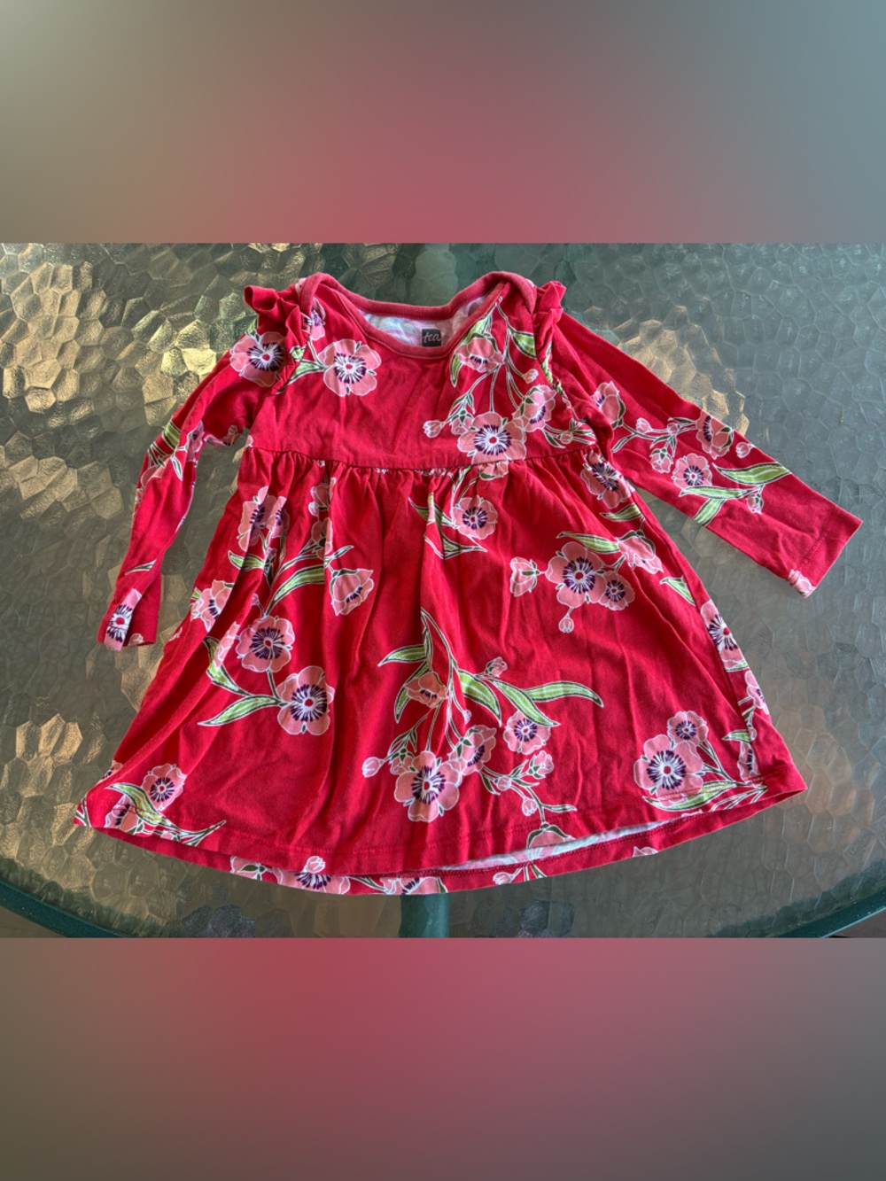 Tea Collection Red Floral Long-Sleeve Casual Dress size 12-18 months